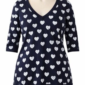 Torrid Navy Heart Pattern Short Sleeve Tee